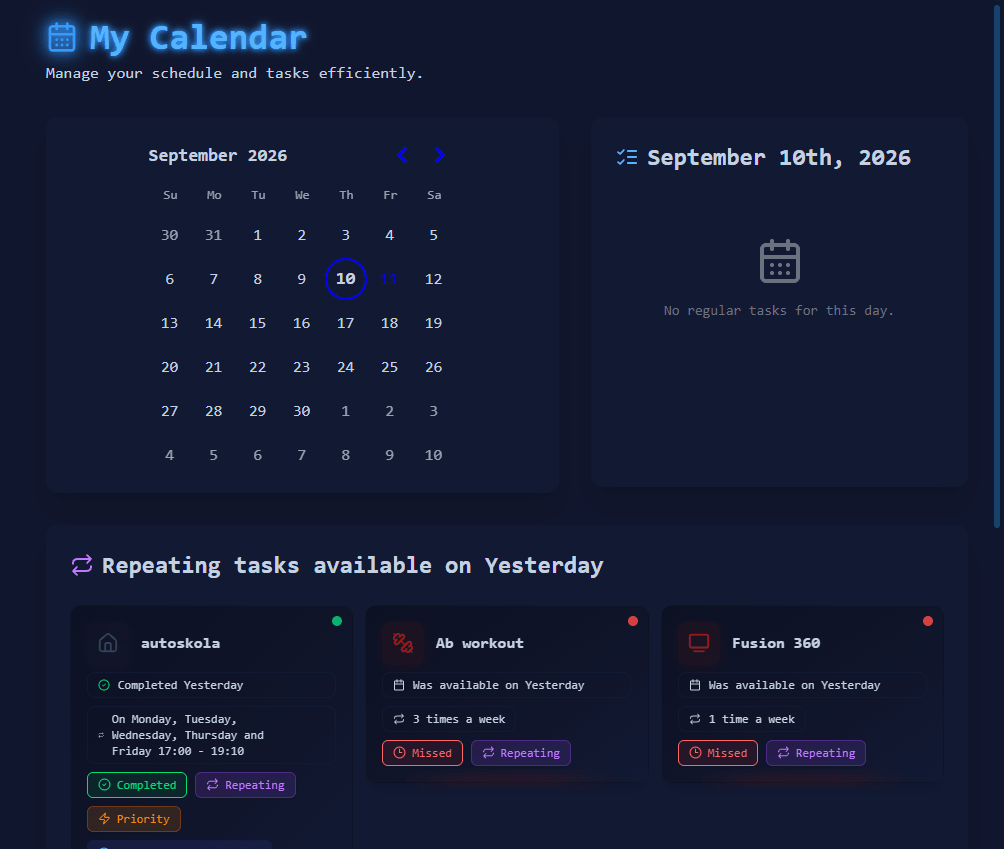 View your calendar and see upcoming tasks.
